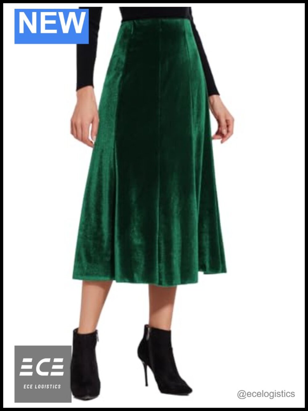 Women's Velvet Midi Skirt 8-Panel Flowy A-Line Fall Winter